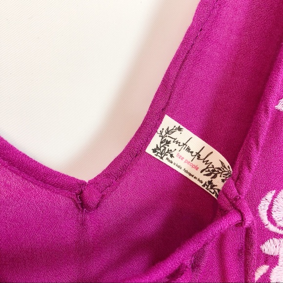Free People fuchsia embroidered lace up babydoll - Picture 6 of 7
